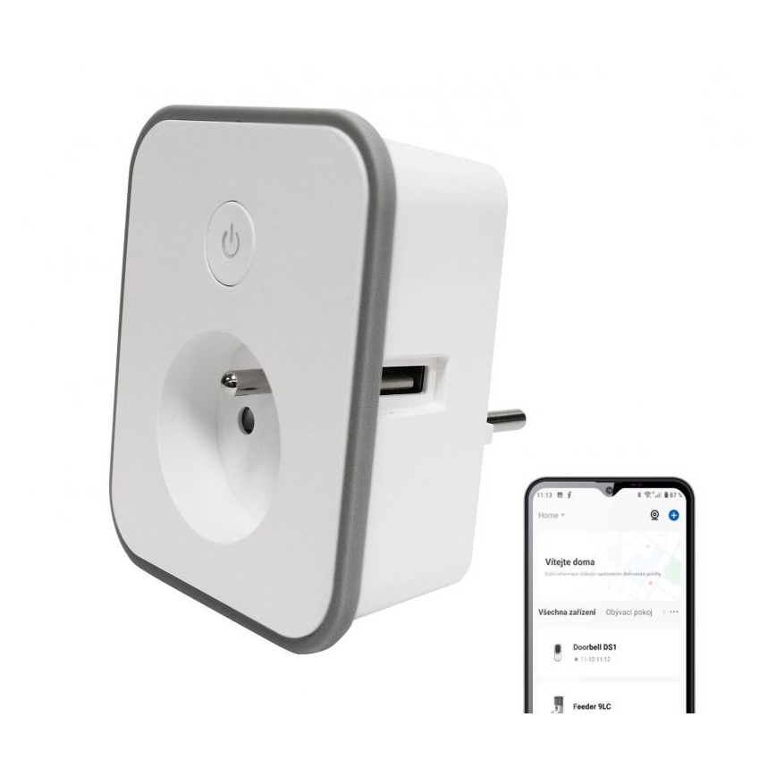 Presa intelligente con misurazione del consumo 3680W/230V + 2xUSB/12W/5V Wi-Fi