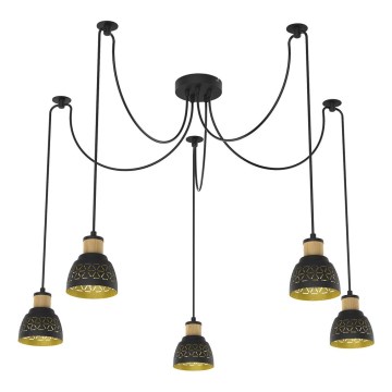 Prezent 27525 - Lampadario a sospensione con filo MESCALA 5xE14/40W/230V ragno nero/albero di caucciù