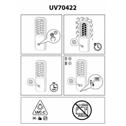 Prezent 70422 - Lampada germicida disinfettante portatile UVC/2,5W/5V USB