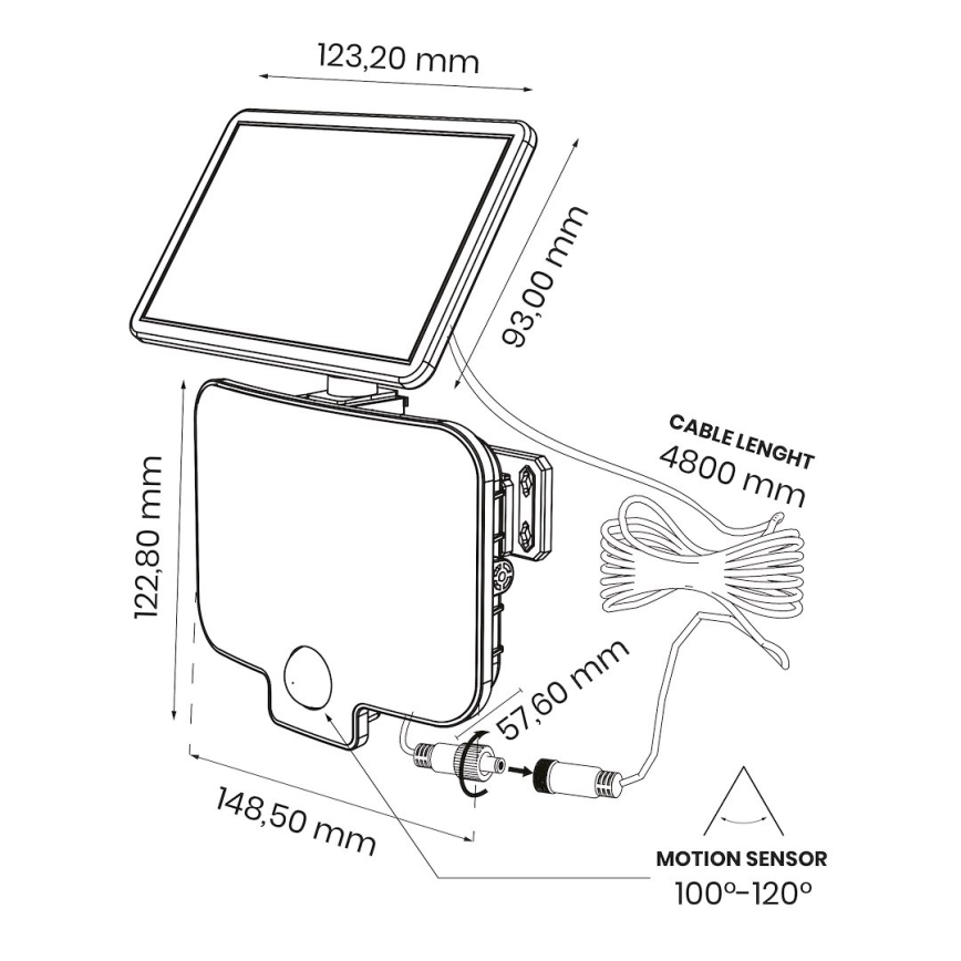 Proiettore LED con sensore e pannello solare ALEX LED/5,5W/3,7V 1200 mAh IP44