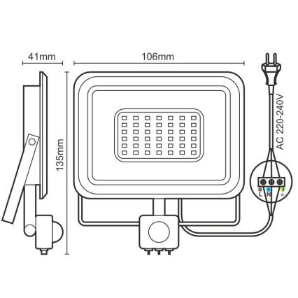 Proiettore LED con sensore LED/10W/230V 4000K IP44