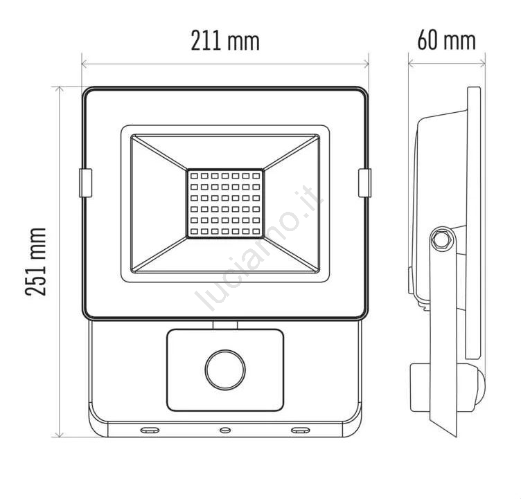 4lite Proiettore LED 50W Con Sensore PIR - 4000K Luce Bianca - IP44 Per Esterno - Corpo In Alluminio Nero