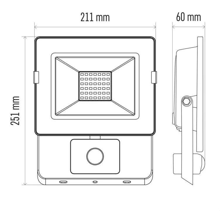 4lite Proiettore LED 50W Con Sensore PIR - 4000K Luce Bianca - IP44 Per Esterno - Corpo In Alluminio Nero