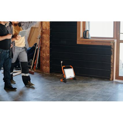 Proiettore LED con stativo, 100 W, 230 V, 4500 K, IP65, arancione