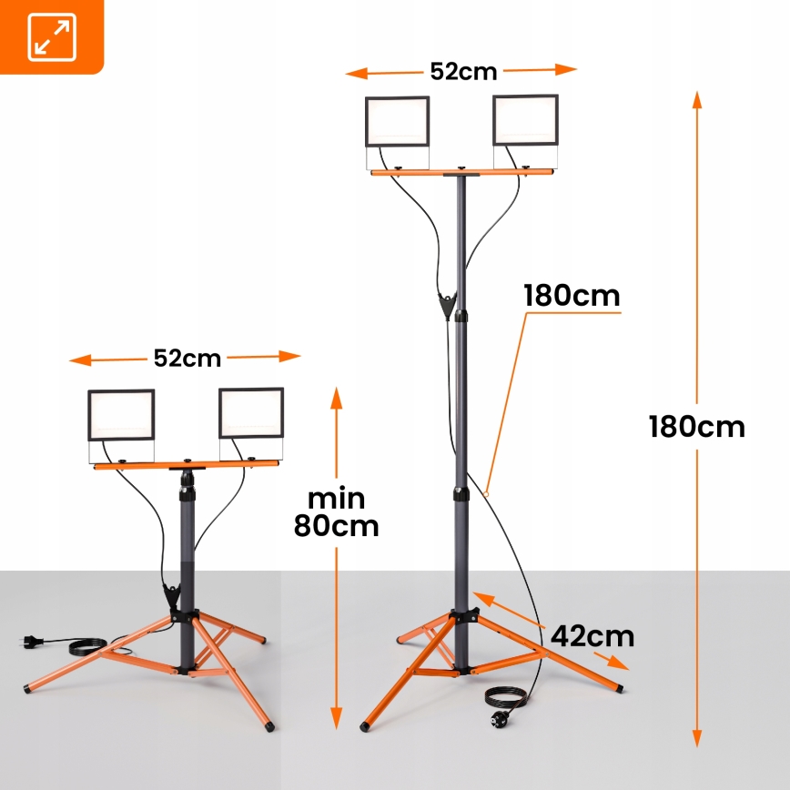 Proiettore LED con stativo 2xLED/100W/230V 4500K IP65 nero/arancione