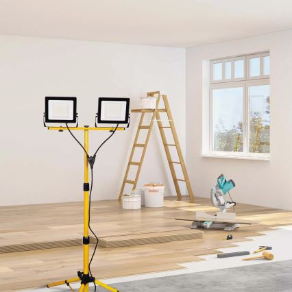 Proiettore LED con stativo 2× LED da 50 W, 230 V, 6500 K, IP65, giallo