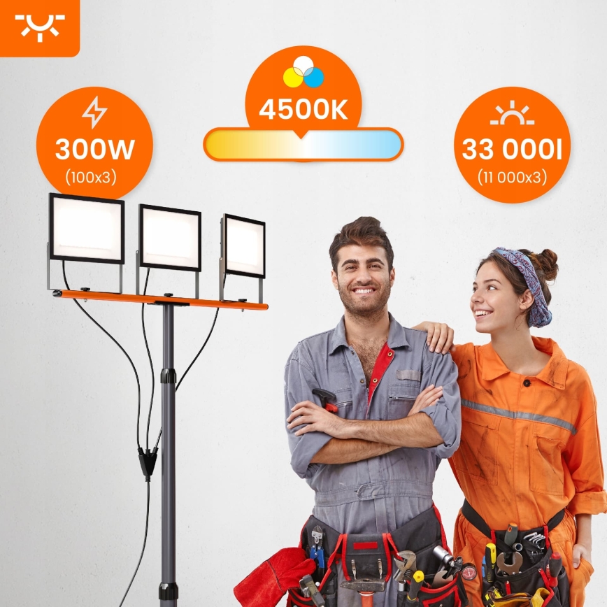 Proiettore LED con stativo 3xLED/100W/230V 4500K IP65 nero/arancione