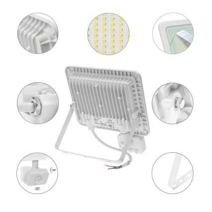 Proiettore LED da esterno con sensore NOCTIS LUX 2 LED/50W/230V 4000K IP44 bianco