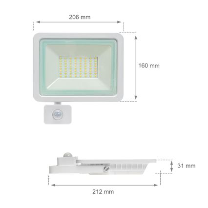 Proiettore LED da esterno con sensore NOCTIS LUX 2 LED/50W/230V 4000K IP44 bianco