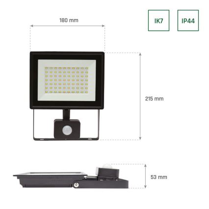 Proiettore LED da esterno con sensore NOCTIS LUX 3 LED/50W/230V 4000K IP44 nero