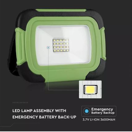 Proiettore LED dimmerabile ricaricabile SAMSUNG CHIP + funzione SOS LED/10W/3,7V/USB IP44 4000K 3600 mAh verde