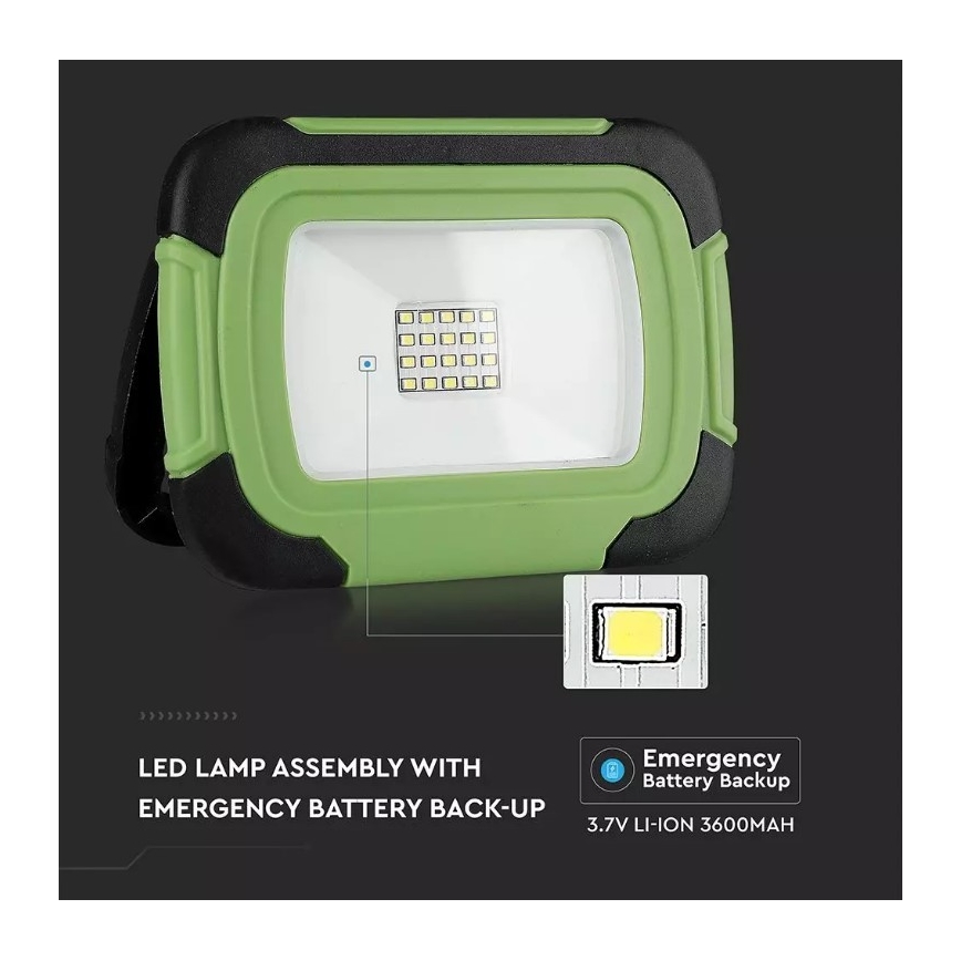 Proiettore LED dimmerabile ricaricabile SAMSUNG CHIP + funzione SOS LED/10W/3,7V/USB IP44 4000K 3600 mAh verde