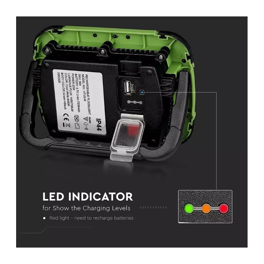 Proiettore LED dimmerabile ricaricabile SAMSUNG CHIP + funzione SOS LED/10W/3,7V/USB IP44 4000K 3600 mAh verde