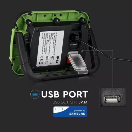 Proiettore LED dimmerabile ricaricabile SAMSUNG CHIP + funzione SOS LED/10W/3,7V/USB IP44 4000K 3600 mAh verde