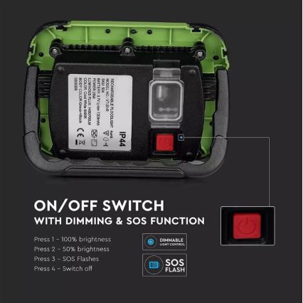 Proiettore LED dimmerabile ricaricabile SAMSUNG CHIP + funzione SOS LED/10W/3,7V/USB IP44 4000K 3600 mAh verde