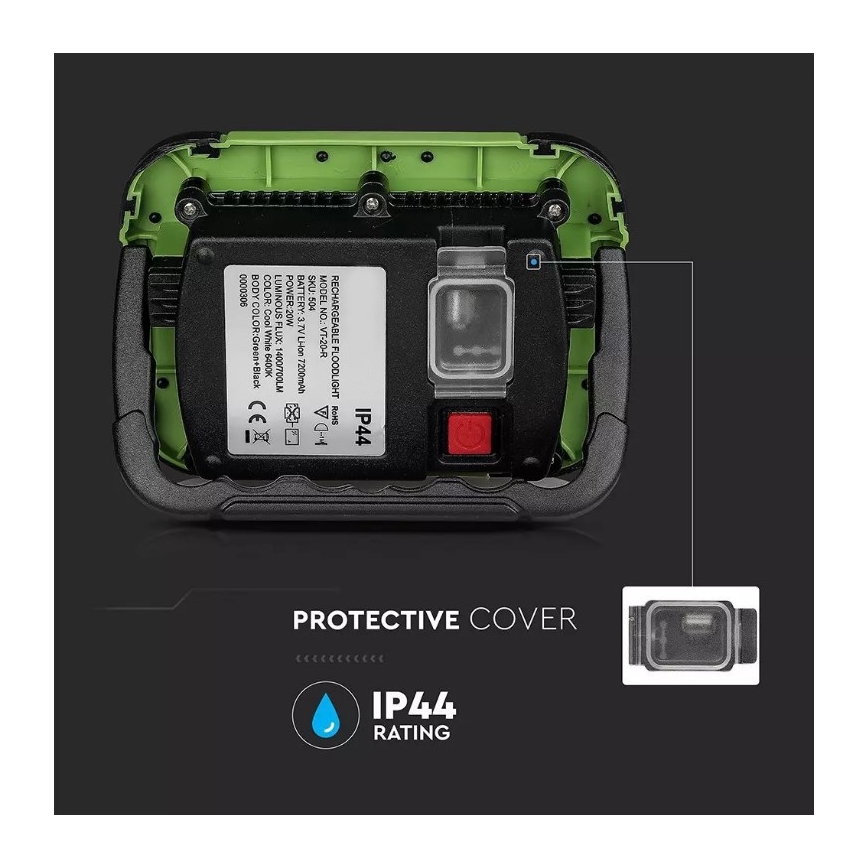 Proiettore LED dimmerabile ricaricabile SAMSUNG CHIP + funzione SOS LED/10W/3,7V/USB IP44 4000K 3600 mAh verde
