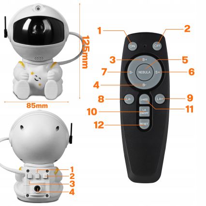 Proiettore LED RGB LED/5W/5V a forma di astronauta + telecomando