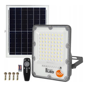 Proiettore LED solare dimmerabile 50W/3,2V 5000K 6000 mAh IP65 nero + telecomando