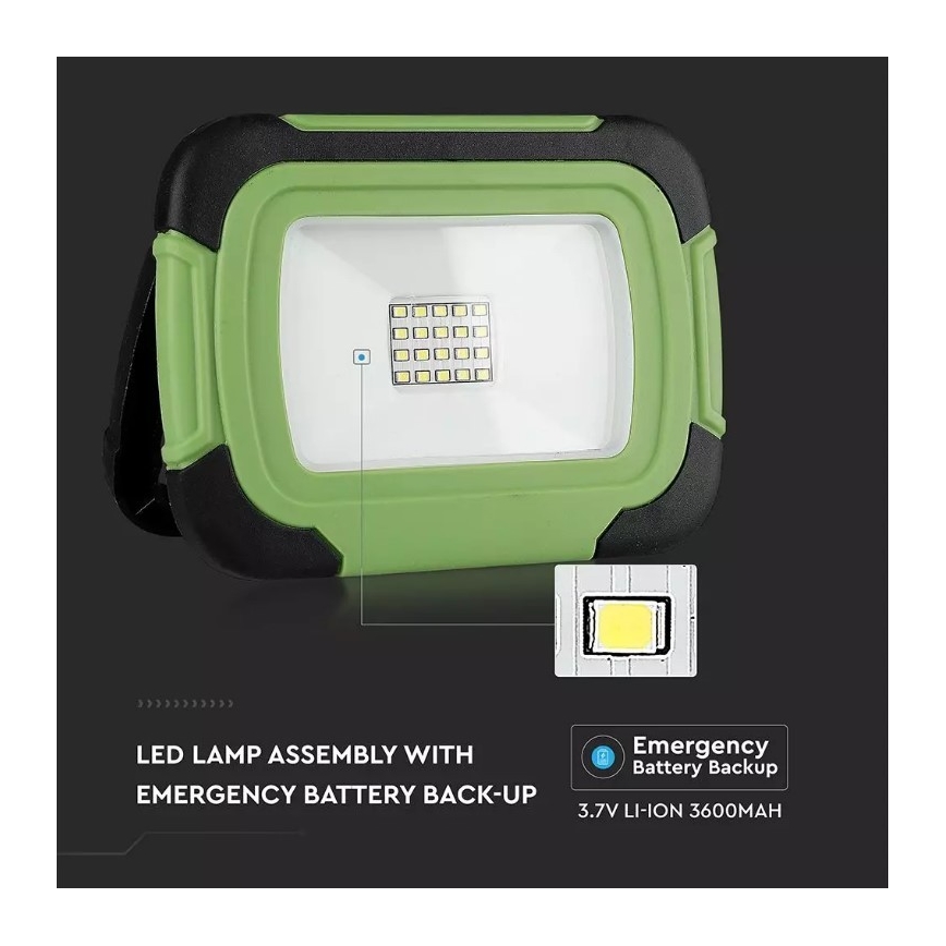 Proiettore ricaricabile a LED SAMSUNG CHIP LED/10W/3,7V IP44 6400K 3600 mAh verde