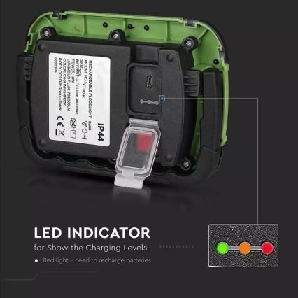 Proiettore ricaricabile a LED SAMSUNG CHIP LED/10W/3,7V IP44 6400K 3600 mAh verde