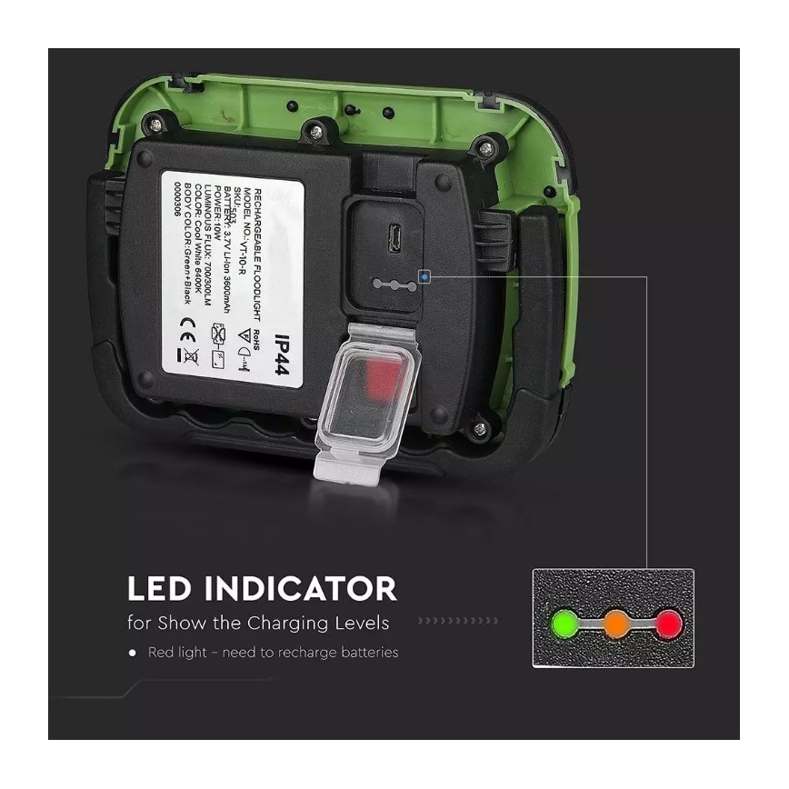 Proiettore ricaricabile a LED SAMSUNG CHIP LED/10W/3,7V IP44 6400K 3600 mAh verde