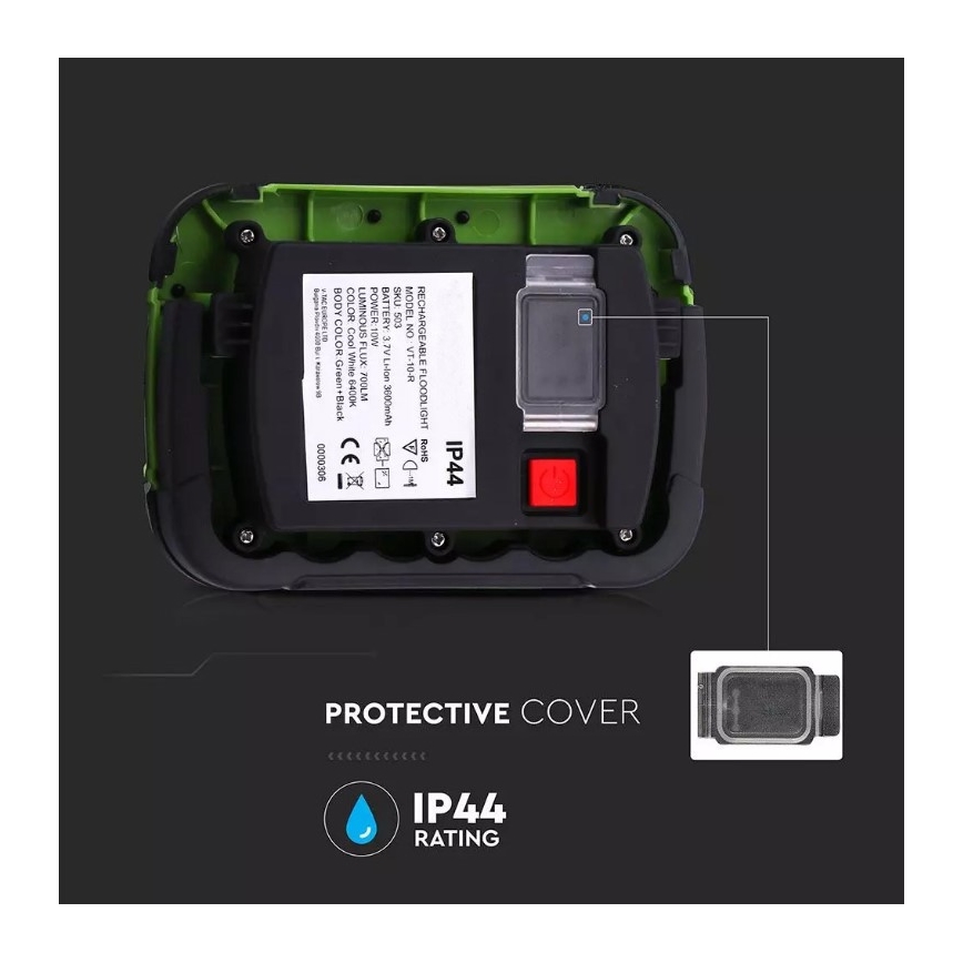 Proiettore ricaricabile a LED SAMSUNG CHIP LED/10W/3,7V IP44 6400K 3600 mAh verde