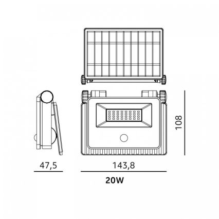 Faretto solare LED con sensore NCS G2 LED/20W/3,7V 3000/4000/6500K IP54 2600 mAh