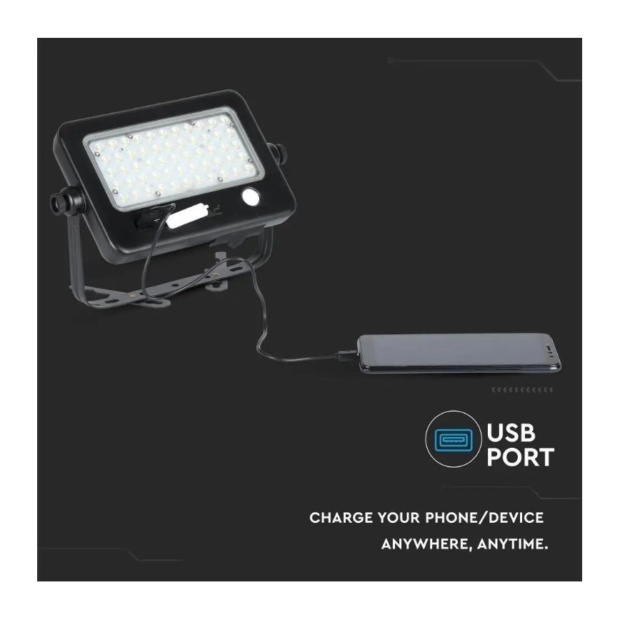 Proiettore solare LED dimmerabile con sensore LED/10W/3,7V 4000K IP65 + porta USB