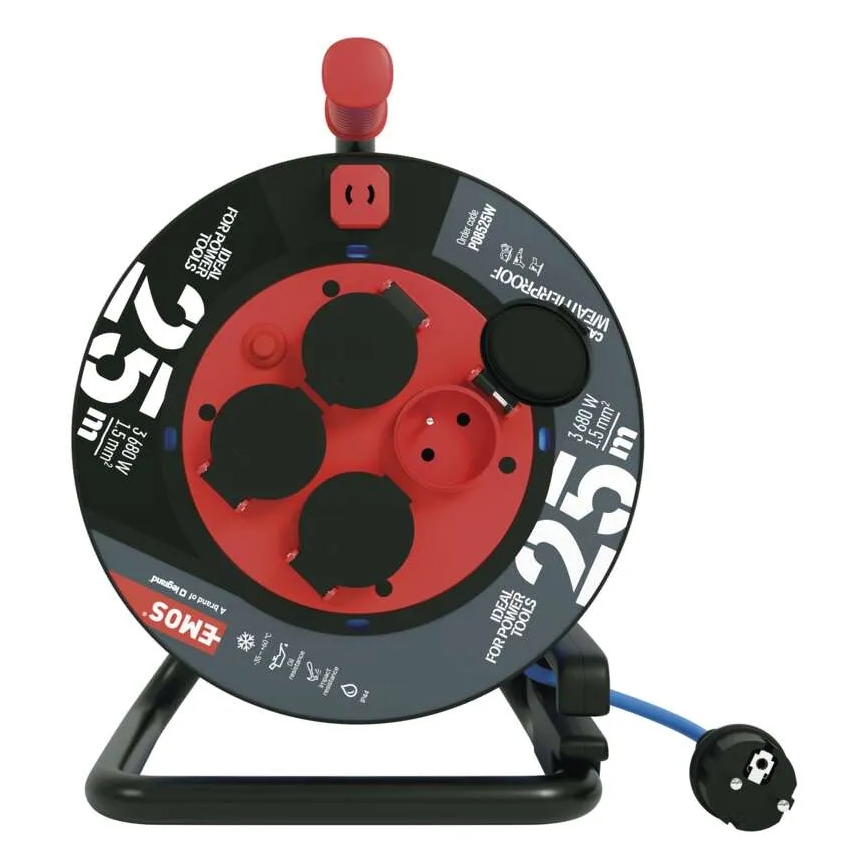 Prolunga con avvolgicavo con 4 prese 25m silicone IP44