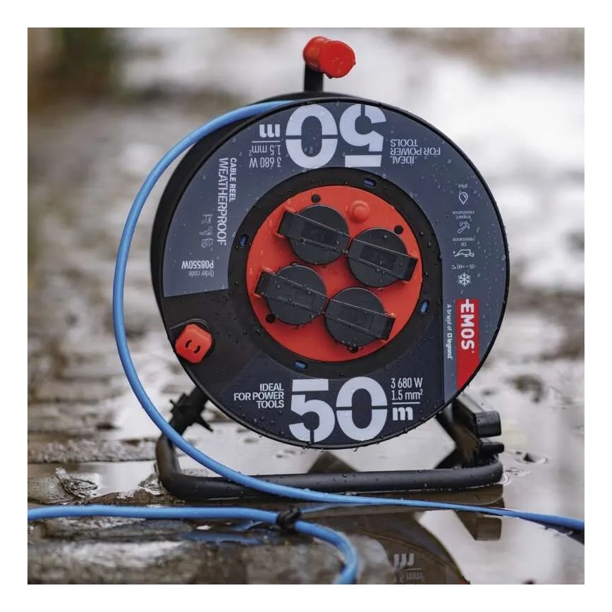 Prolunga con avvolgicavo con 4 prese 50m silicone IP44