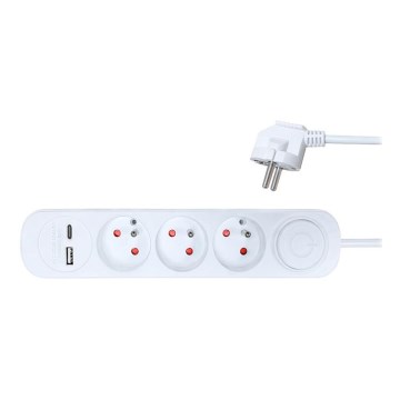 Prolunga con interruttore 3Z + 2xUSB 2m bianco