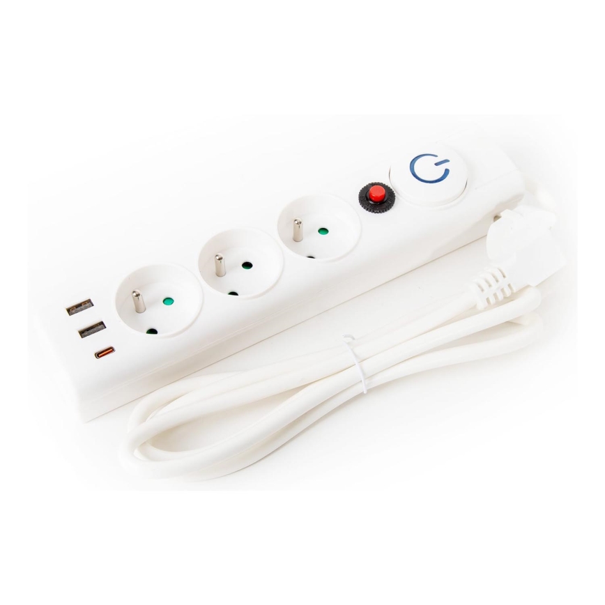 Prolunga con interruttore 3Z Tipo E + 2xUSB-A + 1xUSB-C 1,5m