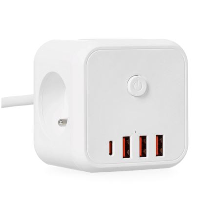 Prolunga cubo con interruttore LINEA 3x230V + 4xUSB A/C bianco