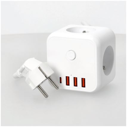 Prolunga cubo con interruttore LINEA 3x230V + 4xUSB A/C bianco
