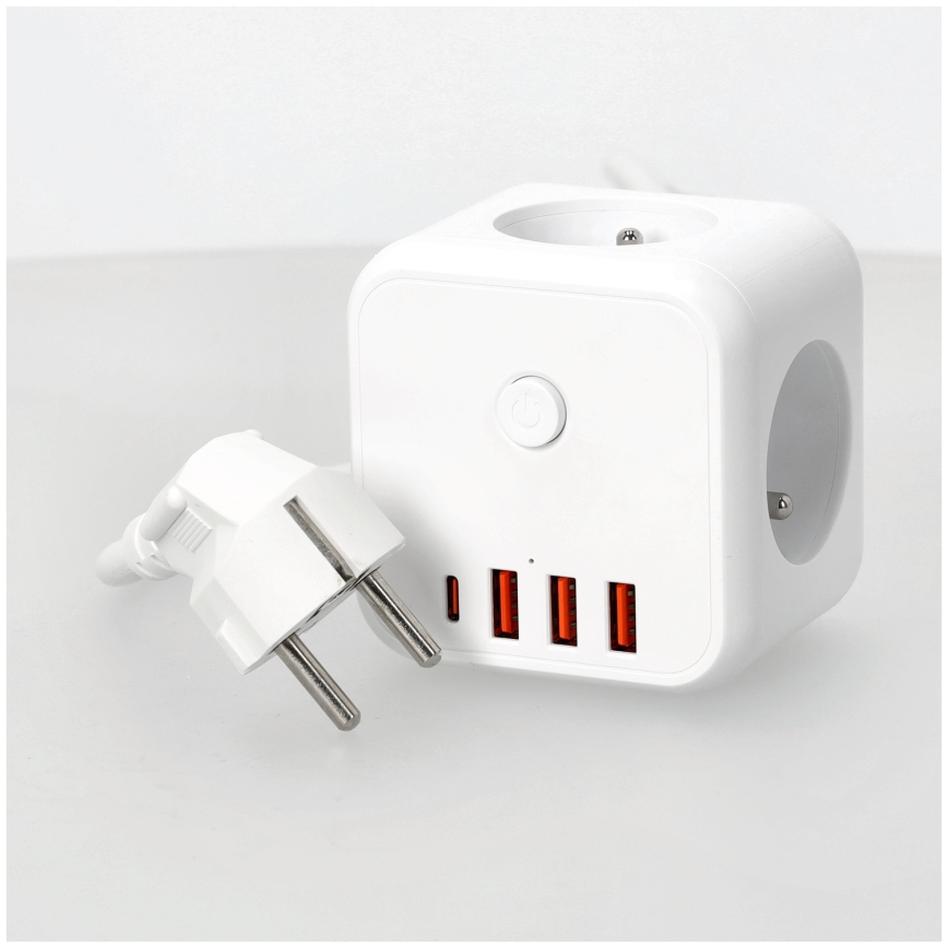 Prolunga cubo con interruttore LINEA 3x230V + 4xUSB A/C bianco