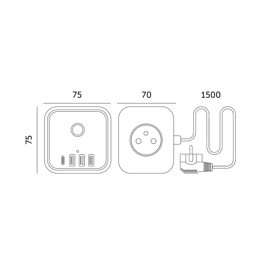 Prolunga cubo con interruttore LINEA 3x230V + 4xUSB A/C bianco