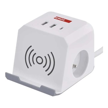 Prolunga cubo con ricarica wireless QI 2Z +2xUSB-A+1xUSB-C 2m bianco