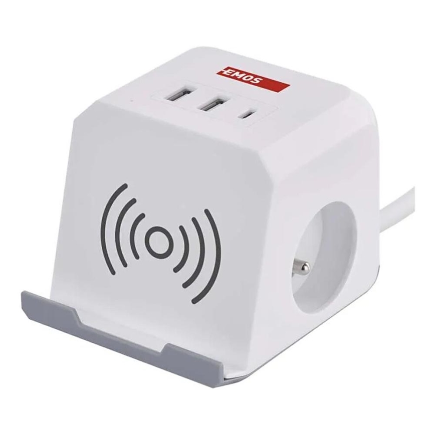 Prolunga cubo con ricarica wireless QI 2Z +2xUSB-A+1xUSB-C 2m bianco
