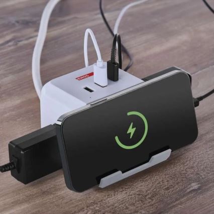 Prolunga cubo con ricarica wireless QI 2Z +2xUSB-A+1xUSB-C 2m bianco