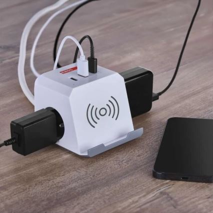 Prolunga cubo con ricarica wireless QI 2Z +2xUSB-A+1xUSB-C 2m bianco