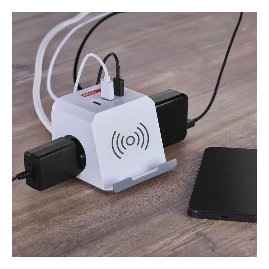 Prolunga cubo con ricarica wireless QI 2Z +2xUSB-A+1xUSB-C 2m bianco