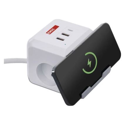 Prolunga cubo con ricarica wireless QI 2Z +2xUSB-A+1xUSB-C 2m bianco
