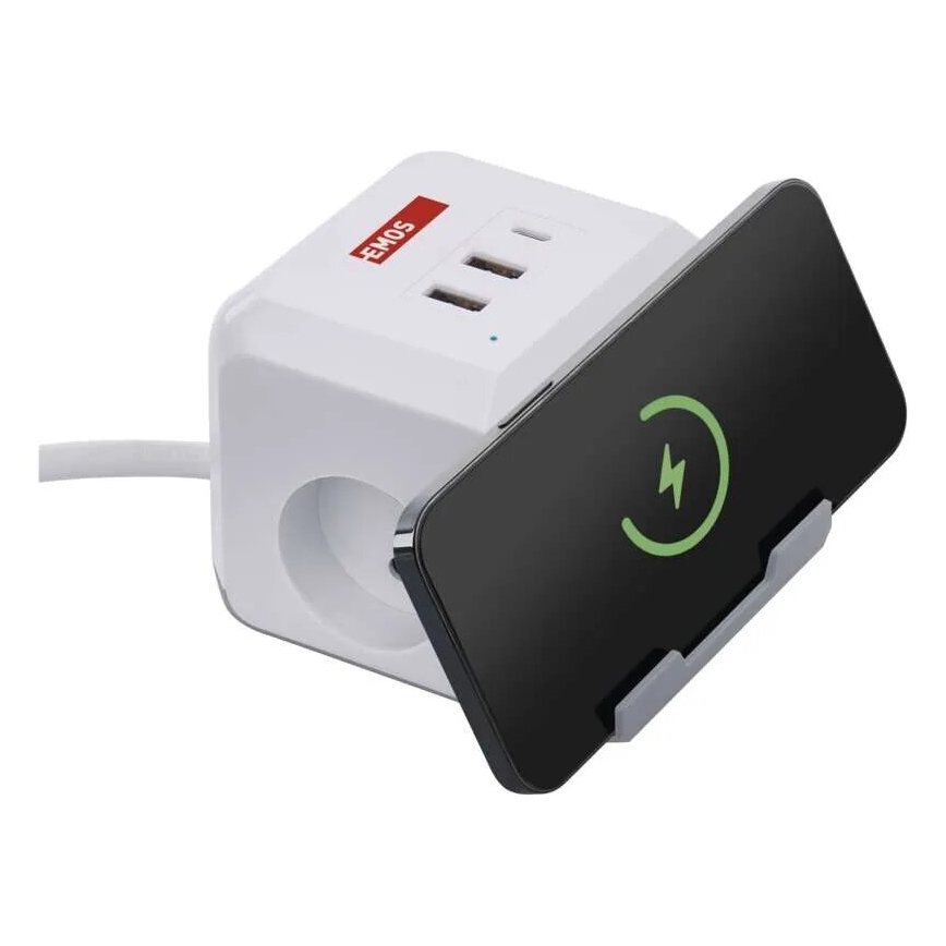 Prolunga cubo con ricarica wireless QI 2Z +2xUSB-A+1xUSB-C 2m bianco