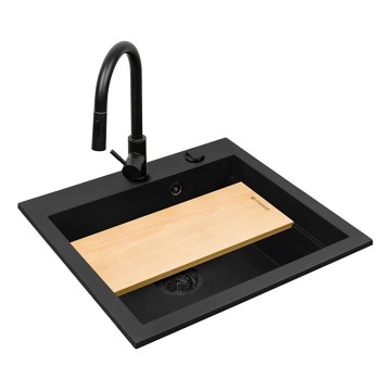 Pyramis 070169001_2 - Lavello della cucina con tagliere SIROS 57x51,5 cm + rubinetto del lavello granito/nero