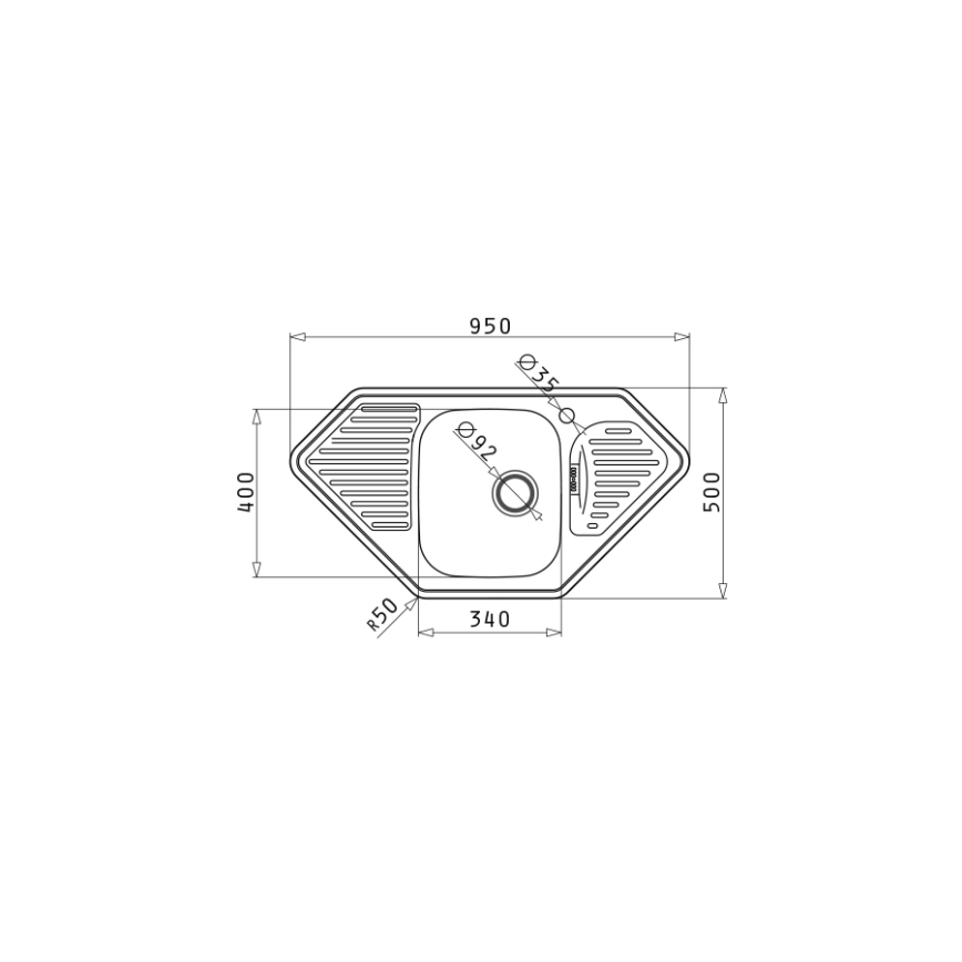 Pyramis 108760801 - Lavello da cucina MEDUSA CORNER 95x50 cm