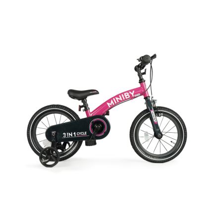 QPlay - Bicicletta per bambini 14" MINIBY 3in1 rosa