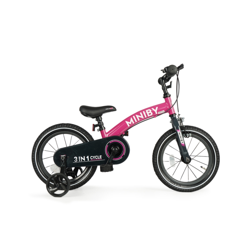 QPlay - Bicicletta per bambini 14" MINIBY 3in1 rosa