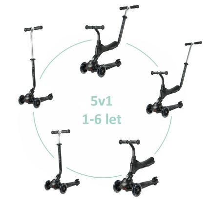 QPlay - Monopattino per bambini con ruote LED 5 in 1 SEMA PRO nero