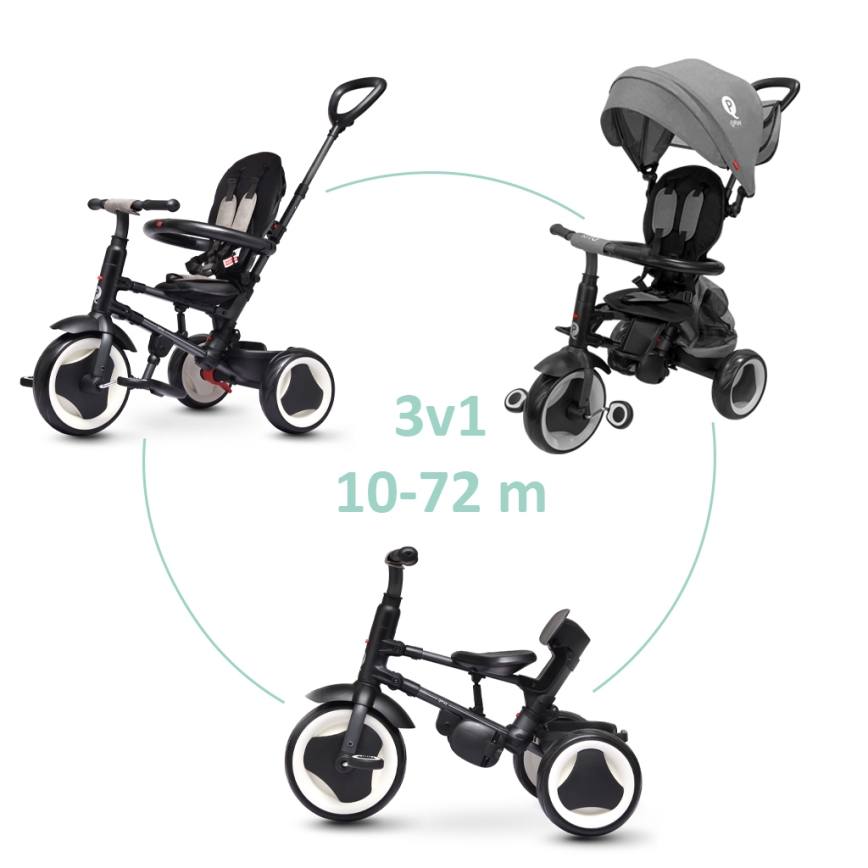 QPlay - Triciclo 3 in 1 per bambini RITO EVA PLUS grigio