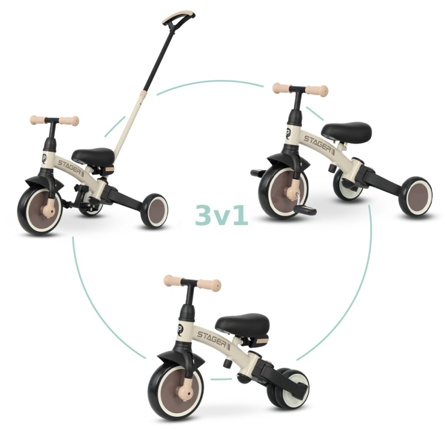 QPlay - Triciclo 3 in 1 per bambini STAGER beige